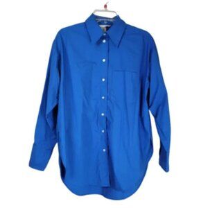 H&M Oversized Royal Blue Poplin Button Down Shirt Womens XS